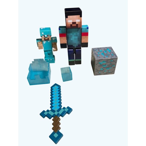 Minecraft Action Figures w/Accessories Steve & Mini Steve Characters Custom Lot - Picture 2 of 12